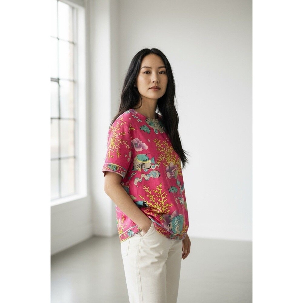 Leonard Sport Cotton Round Tshirt Fushia Floral Print Size 44